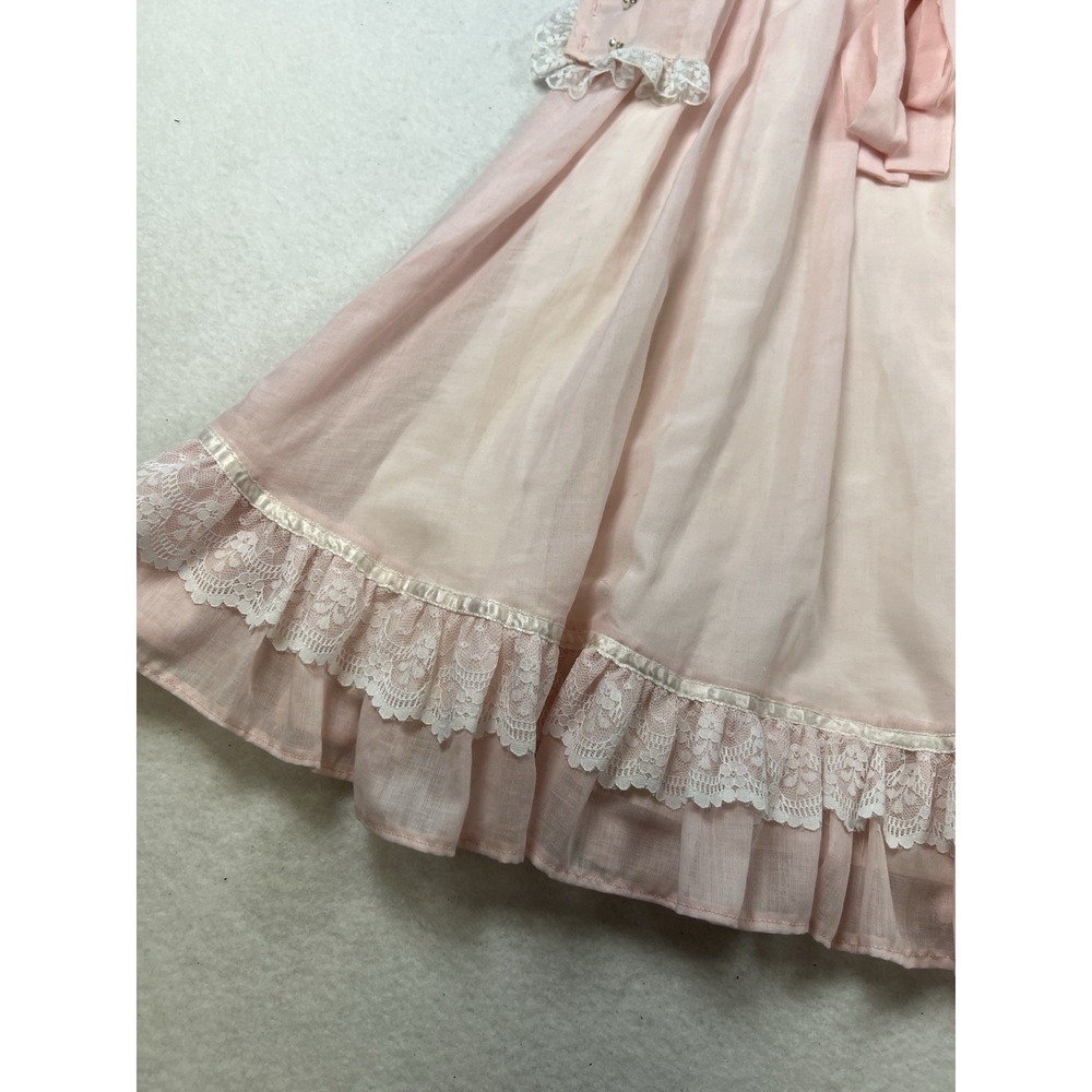 VTG 70's/ 80's Jeunes Filles GUNNE SAX Pink Lace Trim Dress Girls Size 5 - Picture 11 of 16